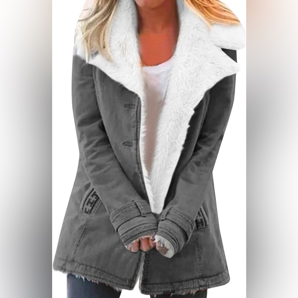 Women's Gray Faux Fur Lined Coat